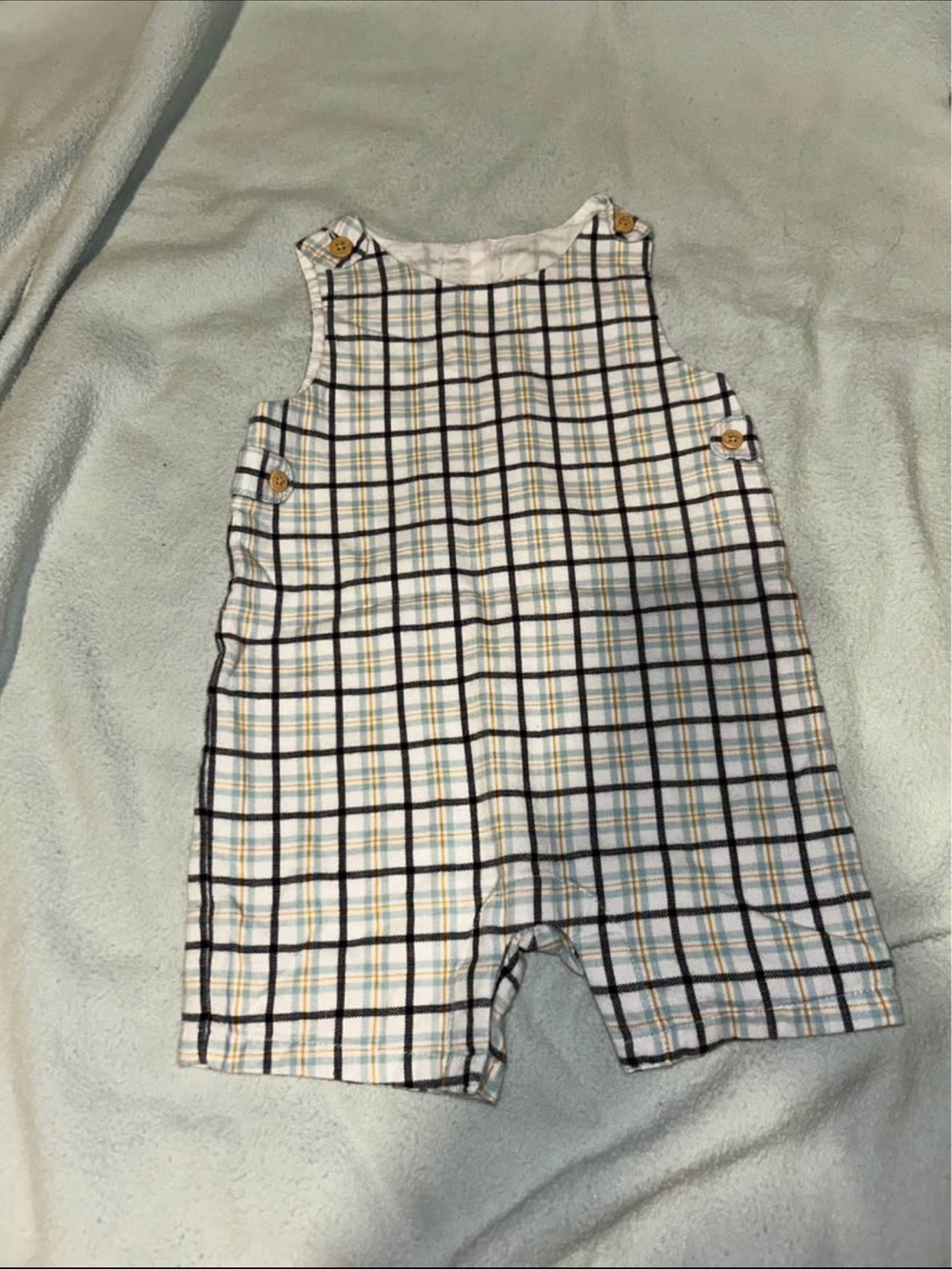 Plaid Cotton Romper - White, Blue & Yellow